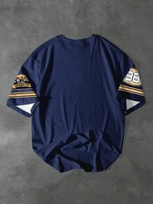 PAVTROS 男式数字条纹印花圆领短袖T恤 - 彩色 - 查看 2