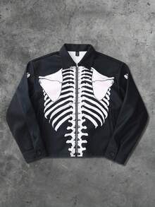 ROMWE MEN Street Life Men's Thick Skeleton Print Jacket, Autumn/Winter - Black - View 4