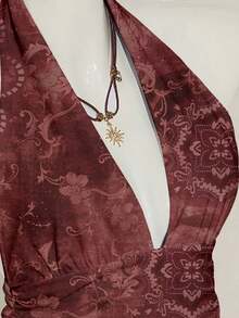 SHEIN ICON Halter Deep V-Neck Cinched A-Line Backless Vintage Paisley Print Bohemian Backless Camisole, Sexy Club Wear For Women, Y2K, Grunge, Goth Cyber Punk And Aesthetic Style - Multicolor - View 9