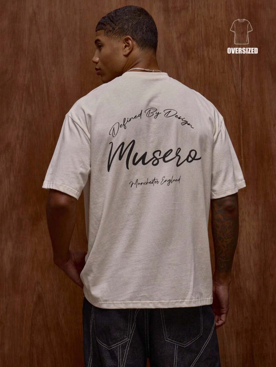 Musero Men Oversized Short Sleeve Graphic Print T-Shirt Fall/SPRING SUMMER - Apricot - View 1