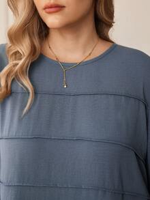 Rosumi Plus Size Women Solid Round Neck Long Sleeve Dress,Fall Clothes