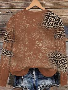 EMERY ROSE Thanksgiving Leopard Print Round Neck Women's Digital Print Sweatshirt Christmas - Multicolor - View 2