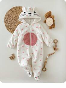 新生儿可爱休闲卡通图案连帽连体衣 - 彩色 - 查看 9