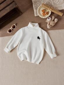 SHEIN Baby Boy Casual Minimalist Long Sleeve Sweater, Suitable For Summer - White - View 2
