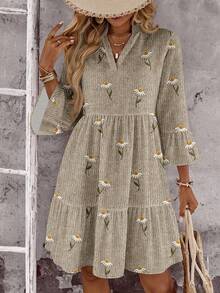 EMERY ROSE Lässiges, vintage-romantisches, elegantes Kurzkleid mit Gänseblümchen-Blume Muster für Damen, geeignet für Herbst/Winter, passend für Ausflüge und Dates - Verschiedenfarbig - Übersicht 7