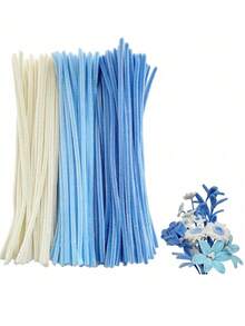 Blue And White Pipe Cleaner Flower Set, Upgraded DIY Craft Set, Suitable For Mother's Day, Graduation Ceremony, Valentine's Day And Holiday Gifts, Craft Wool Core Set, Blue And White Pipe Cleaner Flower Set