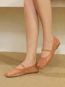 Styleloop Brown Woven Mesh Comfortable Minimalist Breathable Elegant Slingback Flat Sandals, Suitable For Summer Vacation And Boho Style - Brown - View 6
