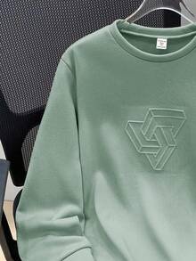 SHEIN 青少年男童休闲宽松舒适百搭纯色压纹图案圆领卫衣，适合上学和户外运动，秋冬季女童服装 - 薄荷綠 - 查看 7