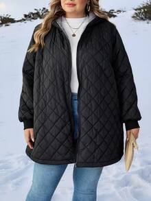 SHEIN CURVE+ Quần áo Curve Plus Size/Mùa thu/Quần áo mùa thu cho nữ/Quần áo mùa đông cho nữ/Quần áo mùa đôngÁo khoác lót nhiệt có mũ trùm đầu màu đen cỡ lớn cho nữ, Áo khoác mùa thu/đông cỡ lớn Quần áo mùa đông cỡ lớn cho nữ Quần áo Curve Plus cỡ lớn 8xl Quần áo nữ cỡ lớn 6xl Quần áo nữ - màu đen - Xem 7