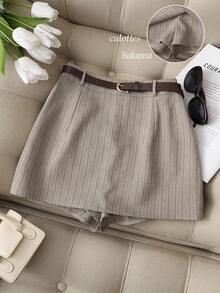 Franclia 休闲简约女士短裤，适合日常通勤 - 卡其色 - 查看 1