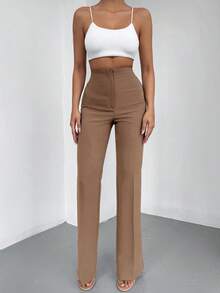 EURMUSE Women's Solid Color High Waist Straight Leg Casual Pants - Apricot - View 6