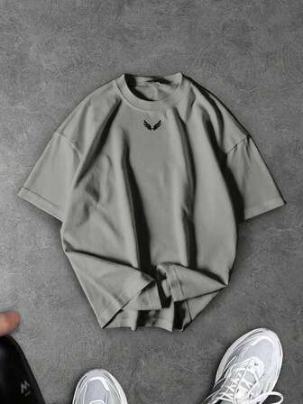 Sport MetroGents Men's Casual Round Neck Short Sleeve Wing Print Sports T-Shirt Gym T Shirt Oversized Tees Baggy T Shirt