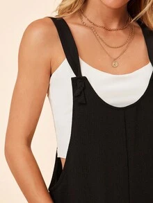 Coeurva Knot Front Pocket Patched Overall Romper Without Tube Top,Vacation Outfits Woman