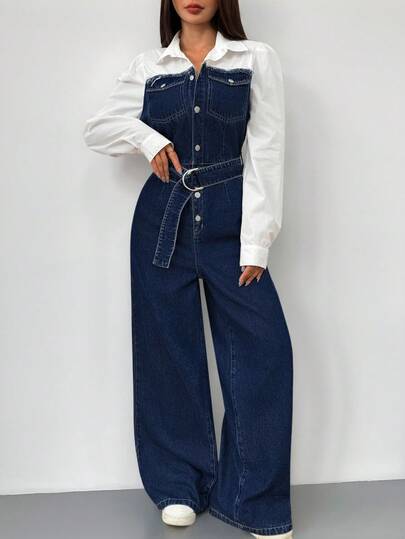 Siren Gaze Women's Denim Bib Pants And Jumpsuit, Casual Fitted Long Sleeve Winter Chic Spring