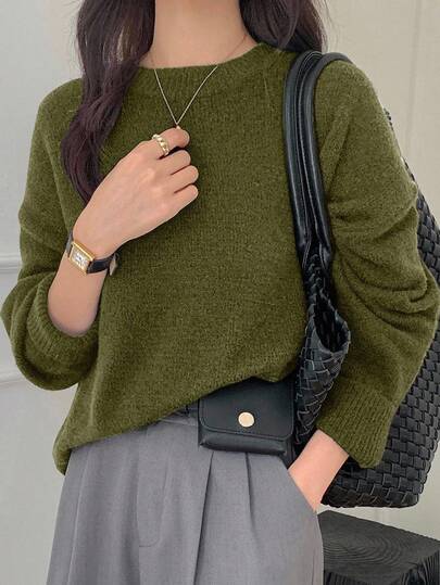 Livesso Femmes Loose Casual Tricot Pull unicolore, Convient pour l'automne/l'hiver, le Nouvel An et Noël