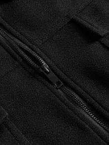 Manfinity EMRG 男士休闲纯色双口袋夹克，秋冬季 - 黑色 - 查看 5