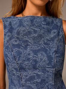 Avantive Áo denim không tay họa tiết jacquard màu xanh dương dành cho nữ, áo nữ dự tiệc, áo denim kiểu cao bồi, áo kiểu miền Tây, áo màu xanh hoàng gia dành cho nữ. - Màu xanh lam - Xem 3