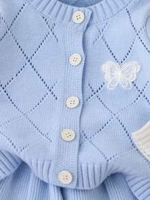 SHEIN Playful Pals 2件套时尚女婴长袖上衣和裙子套装 - 淺藍色 - 查看 5