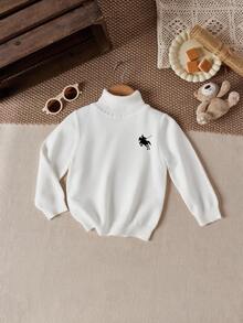 SHEIN Baby Boy Casual Minimalist Long Sleeve Sweater, Suitable For Summer - White - View 7