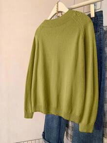 EMERY ROSE Plus Size Women Casual Everyday Commute Simple Solid Color Raglan Sleeve Button Front Cardigan, Autumn/Winter - Mustard Yellow - View 3