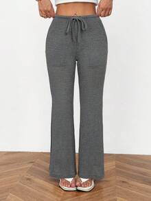 SHEIN PETITE Women's Fashionable Casual Drawstring Pocket Pants - Grey - View 3
