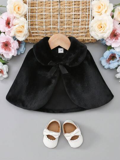 SHEIN Elladie kids Baby Girl White Fluffy Thermal Lined Warm Casual Elegant Jacket, Suitable For Autumn/Winter