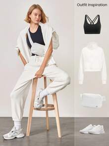 GLOWMODE 26'' Double Thick Fleece Warm Loose Fit Adjustable Drawstring Waist Joggers With Side Pockets Daily Casual Winter