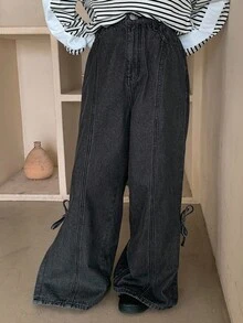 DAZY Girls' Bow Decor Denim Jeans - Black - View 2