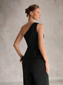 Avenne Women's Woven Sleeveless Slim Waist Fashionable Versatile Wide Hem Black Blouse, Summer Casual Outfit For Women