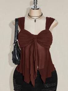 SHEIN ICON 大码女式不对称纯色透视网眼下摆吊带背心，Rave 上衣，透视上衣，适合暑假、毕业季、返校季、Y2K 风格