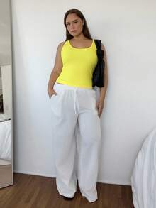 Nezia Cruz Sleek & Sexy Bodycon Knit Sports Tank Yellow Top - Yellow - View 5