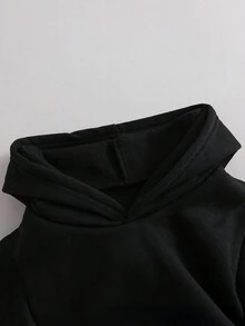 SHEIN Young Boy Letter Patched Vest Coat & Thermal Hoodie & Sweatpants - Black - View 4