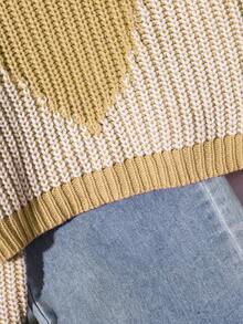 全新时尚百搭可爱心形图案女童圆领毛衣 - 卡其色 - 查看 5
