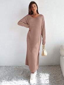 SHEIN Cottnline Satin Ribbon Detail On Back Dress Elegant Cute Simple Casual Street - Pink - View 3