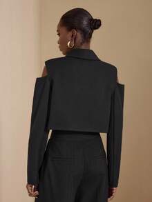 JIAN LASALA Cutout Shoulder Padded Shawl Lapel Cropped Black Blazer Women Autumn Casual Luxury Stylish Clothing Collection Elegant - Black - View 2
