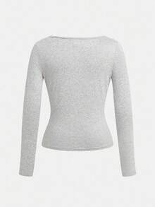 SHEIN Girlism Bộ 2 áo thun dài tay cổ tròn đơn giản, thoải mái dành cho bé gái tuổi teen - Màu Xám nhạt - Xem 8