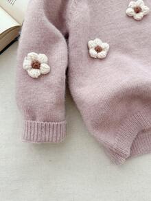 Blossori Young Girls' French Elegant 3D Floral Pullover Sweater Autumn Winter Clothes ForGirln - Purple - View 4