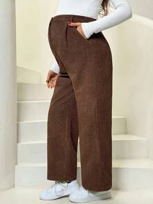 SHEIN Pantalones rectos casuales sueltos y vintage con bolsillos laterales para maternidad, otoño