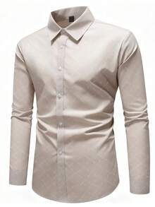 Manfinity Mode 男士长袖修身商务正装衬衫，米色长袖衬衫，适合商务场合，秋季款 - 杏色 - 查看 4