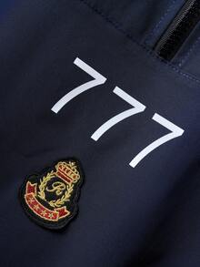 Aesthetic Post 男士休闲立领长袖夹克，防风外套/户外防风外套，撞色设计半拉链立领夹克，饰有字母图案，下摆可调节抽绳，适合日常穿着、户外活动、运动、休闲、上学、聚会、音乐节等场合。可作为礼物送给朋友和男友，秋季必备。 - 藏蓝色 - 查看 5