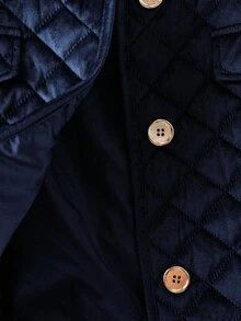 SHEIN Clasi Plus Size Elegant Solid Color Diamond Patterned Cropped Jacket,Women's Winter Coat,Keep Warm,,Work Wear,Office Attire,Business Professional - Navy Blue - View 7
