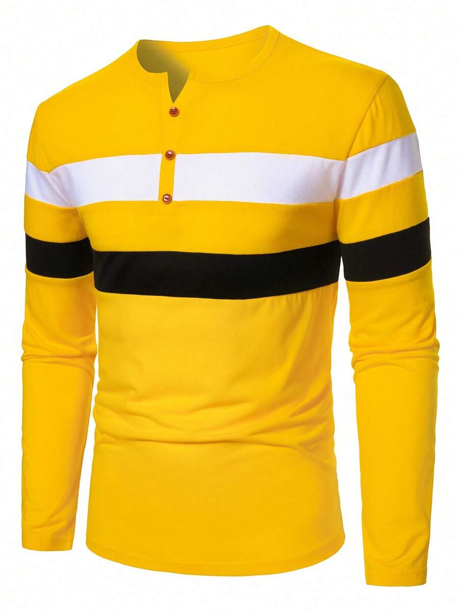 Manfinity Homme Men's Casual Colorblock Striped Long Sleeve T-Shirt, Autumn - Multicolor - View 1
