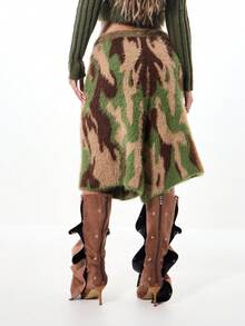 SUMWON WOMEN 超大毛绒针织迷彩印花宽松阔腿抽绳裤裙短裤冬季节日 Y2K 秋季舒适保暖派对装个性下装 - 彩色 - 查看 2