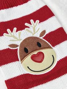 PETSIN 圣诞红白条纹鹿图案可爱温暖的宠物毛衣 - 紅白條 - 查看 4