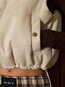 Easelle 杏色女式无袖拉链简约休闲夹克 - 杏色 - 查看 10
