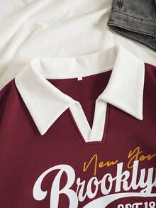 INAWLY 女式休闲宽松长袖翻领运动衫，百搭日常穿着 - 酒紅色 - 查看 4