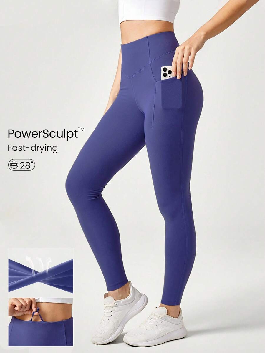 GLOWMODE 28" PowerSculpt™-Air Drawstring Waist Butt-Lifting Leggings With Side Pockets High Impact Running Training Tennis Gym