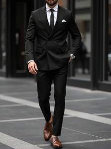 Calvornis Bộ vest nam tay dài cổ khoét màu trơn kèm quần âu công sở 2 món, xuân thu - màu đen - Xem 7