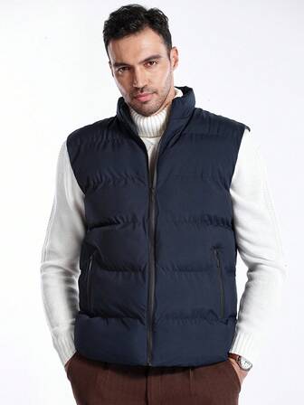 Manfinity CityGents 男士纯色立领无袖保暖拉链加厚背心，冬季