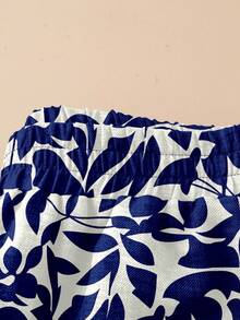 Rusticease Pantalones anchos casuales y elegantes con cintura elástica y estampado floral y de hojas, cómodos para otoño/invierno